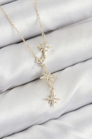 Shoecide Pirinç Zirkon Taşlı Kutup Yıldızı Model Gold Renk Kadın Kolye Çok Renkli