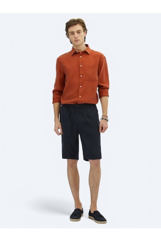 Lacivert Dokuma Carrot Fit Casual Bermuda Lacivert