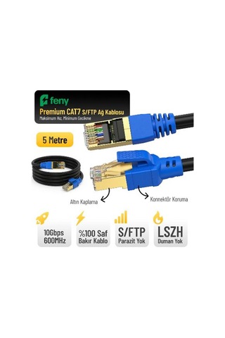 Feny Fn-cat7ls05 10gbps İnternet 600mhz 5 Metre Cat7 Gold Patch Kablo Yanmaz- Yüzde 100 Saf Bakır
