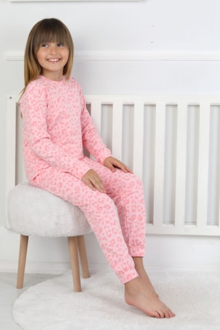 Minik Uyku Avcısı - Vahşi Rahatlık Serisi Leopar Desenli Kız Çocuk Pijama Takımı Pembe