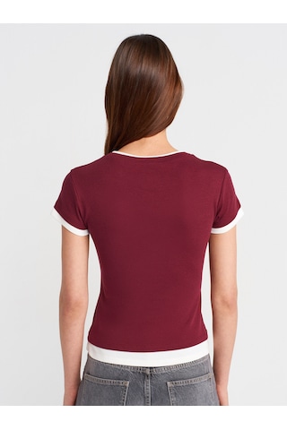 Dilvin 31859 Çift Görünümlü T-shirt-açık Bordo Açık Bordo