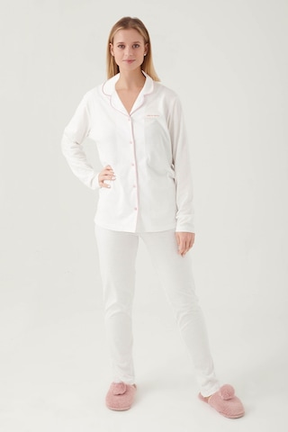 Pierre Cardin 7717 Gömlek Model Kadın Pijama Takım Krem