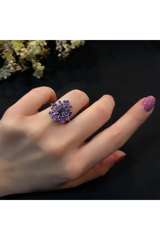 Stela Ametist Baget Gümüş Yüzük