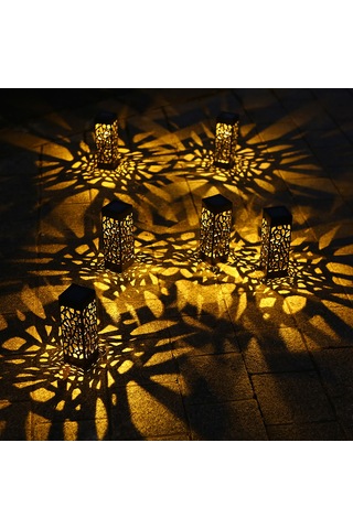 Qingmipy Güneş Enerjili Bahçe Aydınlatma Lambası - 6 Adet Sıcak Beyaz Işık, Ip65 Suya Dayanıklı, Dekoratif Delikli Desen Sıcak Beyaz