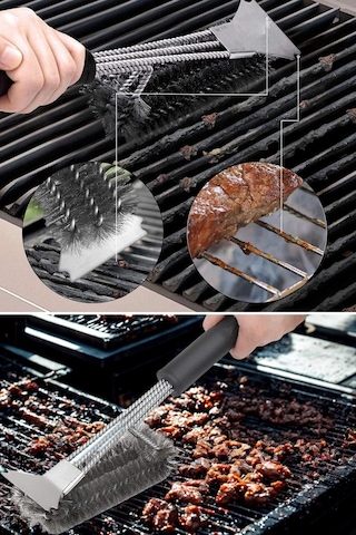 Mangal Izgara Temizleme Fırçası Paslanmaz Çelik Telli, Uzun Saplı Grill Temizlik Aparatı M