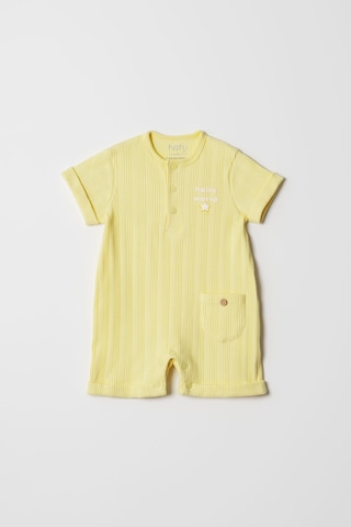 Hafy Baby Hello World İşlemeli, Kısa Kollu, Yazlık Bebek Tulumu Sarı