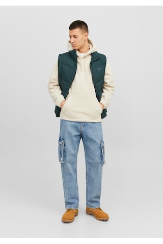 Jack & Jones Göğüs Baskılı Kapüşonlu Sweatshirt - Silverlake 12242470 Moonbeam Siyah