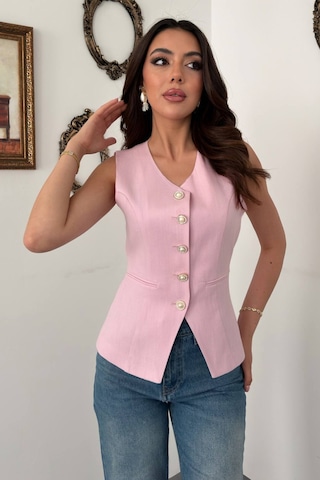 Alemdarshop Pembe Belden Oturtmalı Fleto Detaylı Yelek