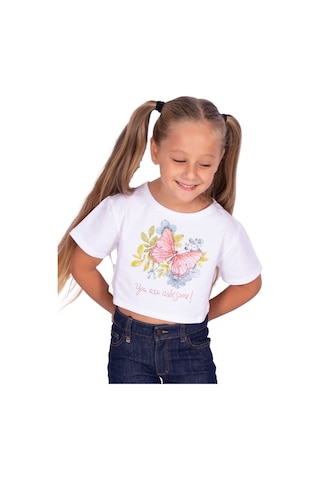 Kız Çocuk Kelebek Desenli Crop Tshirt 001
