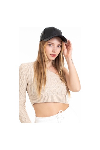 Ladycolor Şapka Piercingli Deri Siyah