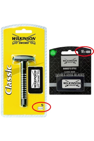 Wilkinson Classic Tıraş Makinesi 5 Adet Jilet Ile Birlikte, Barber's Style 10'lu Jilet Tıraş Seti