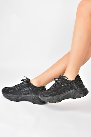 Fox Shoes Siyah Metal Taş Detaylı Kadın Spor Ayakkabı M444302814 Siyah-sim Siyah