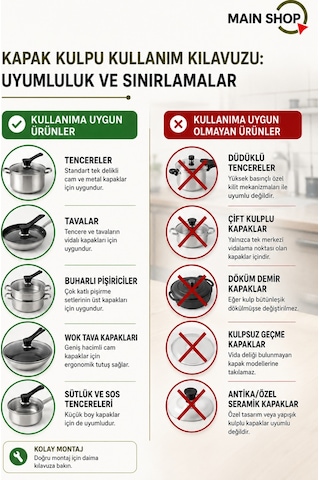 Mainshop 4 Adet Isıya Dayanıklı Tencere & Tava Kapak Tutucu - Yedek Kapak Kulpu M-1056