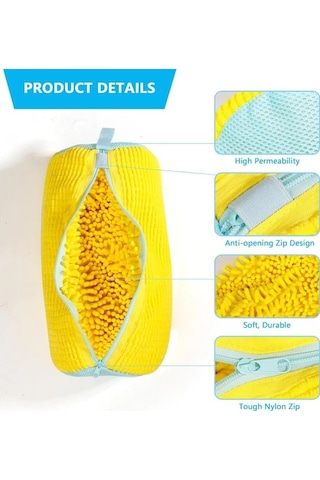 Lumaworld Yellow Çamaşır Makinesi Ayakkabı Yıkama Torbası Polyester Dikişli Fermuarlı Koruma Sarı