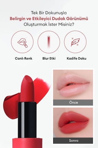 Missha Dare Rouge Velvet Yoğun Pigmentli Blur Etkili Nemli Kadife Bitişli Ruj 32 Scarlet Code