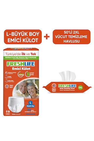 Freshlife Large Külot Bez 30'lu+2xl Vücut Temizleme Havlu 50'li