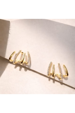 Gold Detaylı Zirkon Taşlı Ear Cuff Çok Renkli