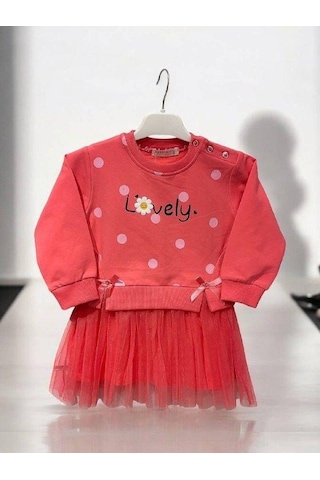 Zekids Kız Bebek Lovely Yazılı Tütü Etekli Pamuk Elbise-14832 Neon Pembe