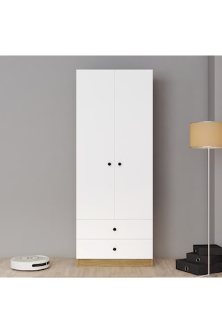 Ferniso Mobilya 2 Kapılı 2 Çekmeceli Gardolap Beyaz-ud