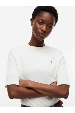 Tommy Hilfiger Cotton Jersey Fıne C-nk Ss Swt Kadın Sarı Kazak - Ww0ww49705