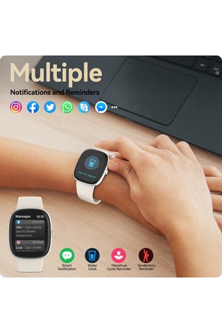 Geeroyoo Anyloop Alw1 Akıllı Saat, 1.69" Ekran, 24/7 Kalp Atımı Ve Spo2 İzleyici, Uyku/adım/hedef Takibi, 100+ Spor Modu, Ip67 Su Geçirmez, Android/ios Uyumlu, Bej