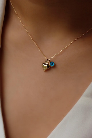 Diamine Altın Nazar Boncuklu Kalp Kolye