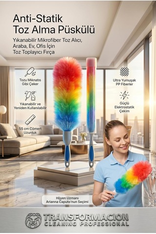 Transformacion Anti-statik Toz Alma Püskülü / Yıkanabilir Gökkuşağı Mikrofiber Toz Alıcı, Araba, Ev, Ofis İç Genel