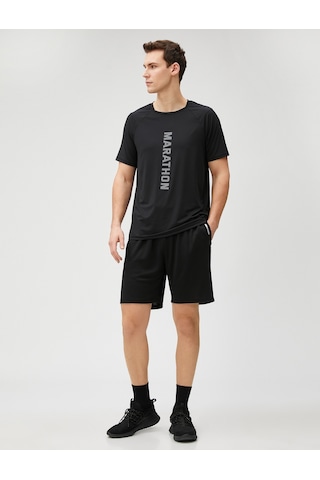 Koton Spor Tişört Slogan Baskılı Bisiklet Yaka Reglan Kol Siyah 3Sam10075Nk 3Sam10075Nk999 Siyah