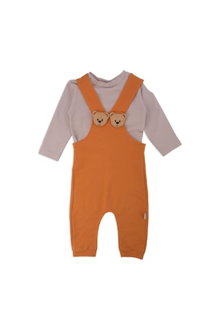 Bebelop Erkek Bebek Ayıcık Kafalı Tulum T-shirt Salopet 2'li Takım 001