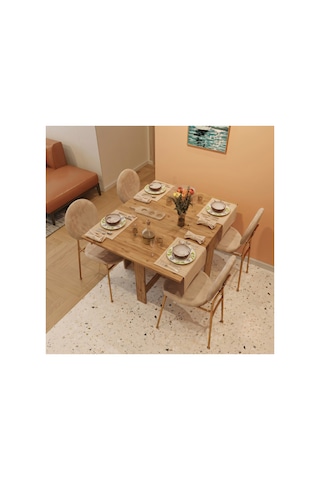 Pratik Katlanır Mutfak Yemek Çalışma Masası - 6 Kişilik - %100 Mdf Kahverengi