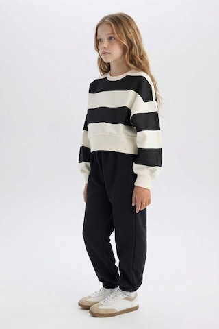 DeFacto Kız Çocuk 2'li Takım Çizgili Bisiklet Yaka Sweatshirt Beli Lastikli Jogger Eşofman Altı D4091A824WNBK26 Siyah