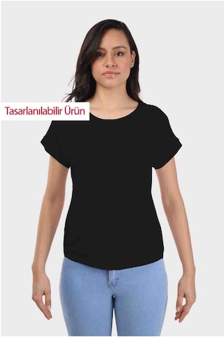 Kadın Basic Siyah Bisiklet Yaka Tshirt Siyah