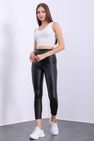 Pucka Fashion Içi Kadife Yüksek Bel Toparlayıcı Deri Taytsiyahxl Siyah