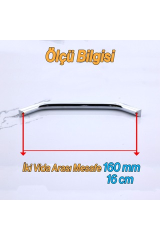 Şahin Krom Gümüş Metal Kulp 160 Mm - 16 Cm Mobilya Çekmece Mutfak Dolabı Dolap Kulpları Kulbu Kulpu Krom