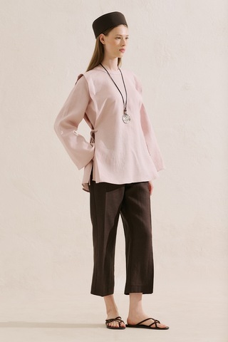 Manuka Keten Bağlamalı Geniş Kol Tunik Pembe Ss26tnk00007-1622 V-7