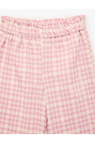 Koton Pamuklu Beli Lastikli Geniş Paça Ekoseli Pantolon Pembe Ekose 6smg40071aw