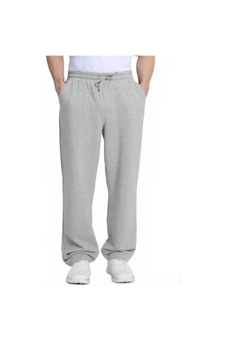 Tudors Erkek Gri Pamuklu Baggy Fit Rahat Kesim Beli Bağcıklı Yan Cepli Örme Eşofman Altı-42681