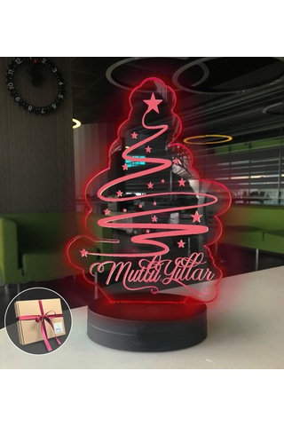 Mutlu Yıllar Çam Ağacı 3d Led Gece Lambası