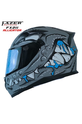 Forza Alligator Full Face Kapalı Güneş Vizörlü Gözlüklü Motorsiklet Kaskı Açık Nardo Gri