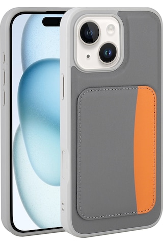 Apple Uyumlu iPhone 14 Kılıf Kartlıklı Zore X-kart Silikon Kapak - Koyu Gri Koyu Gri