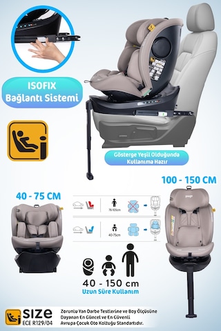 Prego Omegafix Alarmlı 360 Derece Dönebilen I-Size 0-36 kg Oto Koltuğu