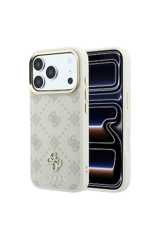 Apple iPhone Uyumlu 18 Pro Kılıf Guess Lisanslı M-safeli Klasik Yazı Ve 4g Logolu Pu Deri Peony Kapak Bej