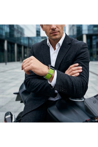 Goldoni Apple Watch Uyumlu Yeşil İnce Gerçek Deri Kordonu Metal Köprülü