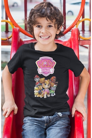 Sevbano Paw Petrol Baskılı Unisex Çizgi Film Çocuk Tişört 1-12 Yaş Siyah