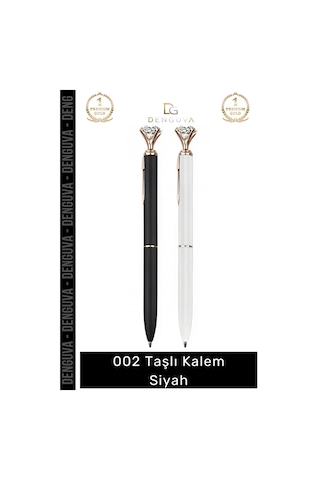 Taşlıkalem Lüks Metal Gövde Kristal Detaylı Ergonomik Tasarım Kaliteli Mürekkep Taşlı Kalem Siyah Çok Renkli