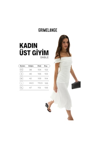 Grımelange Sable Kadın Yumuşak Ve Esnek Kumaşlı Omuzu Açık Büzgü Detaylı Uzun Beyaz Elbise
