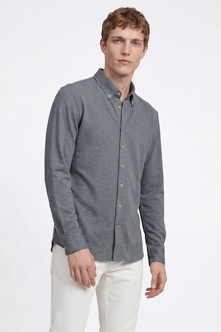 AC&Co / Altınyıldız Classics Erkek Indıgo Pamuklu Tailored Slim Fit Dar Kesim Düğmeli Yaka Örme Gömlek Indigo