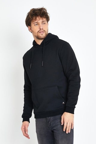 Polostate Erkek Kapüşonlu Kanguru Cep 3 İplik Sweatshirt Siyah