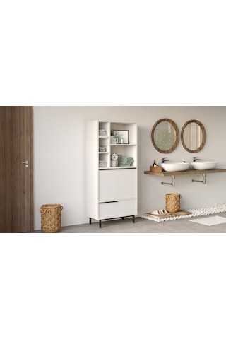 Yurudesign Ocean Banyo Dolabı Çok Amaçlı Dolap 3 Kapaklı Metal Ayaklı Beyaz On9C-W Beyaz