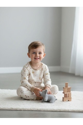 Zekids Erkek Çocuk Animal Baskılı Pamuklu Pijama Takım-16824 Renklı